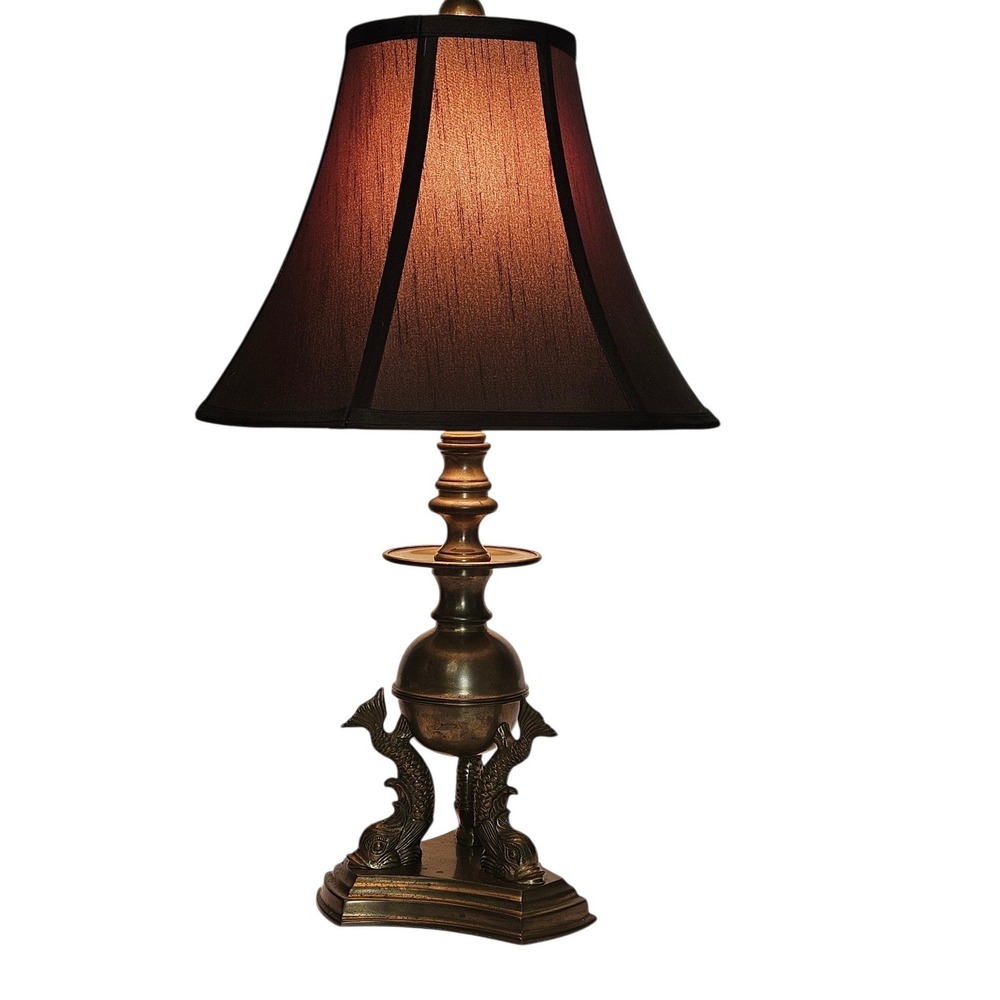 Vintage 1970's Brass Koi Fish Dolphin Hollywood Regency Table Lamp